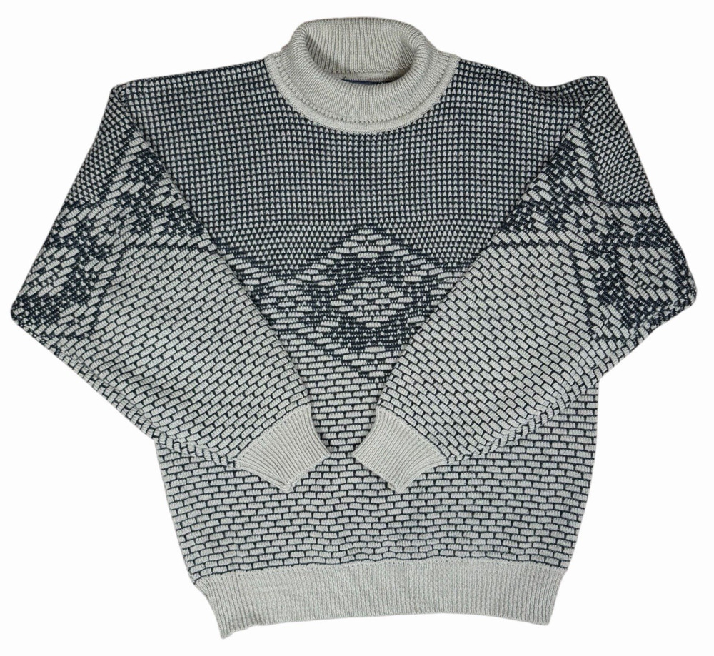 Vintage Saturdays Mens L Wool Blend Turtleneck Sweater Geometric Korea 80s 90s